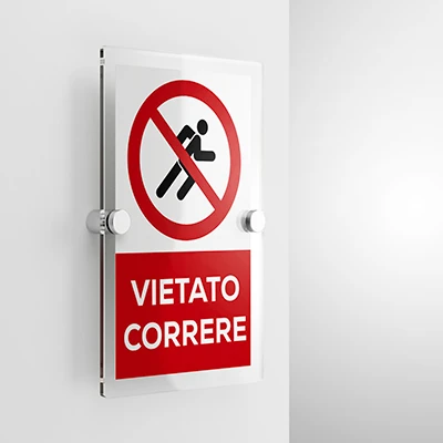 Cartello vietato correre con testo mod. verticale