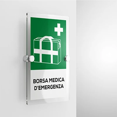 Cartello borsa medica d'emergenza con testo mod. verticale