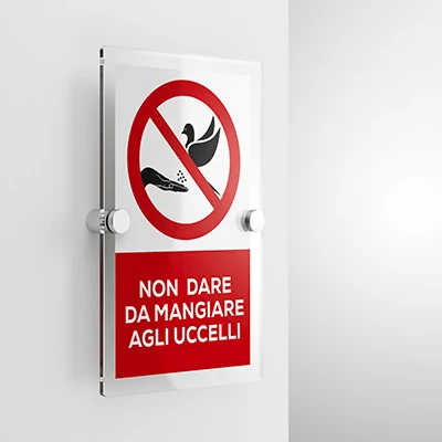 Cartello non dare da mangiare agli uccelli con testo mod. verticale