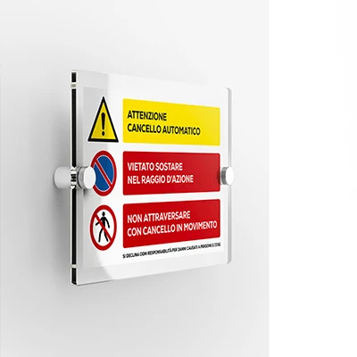 Cartello attenzione cancello automatico vietato sostare e attraversare mod. orizzontale