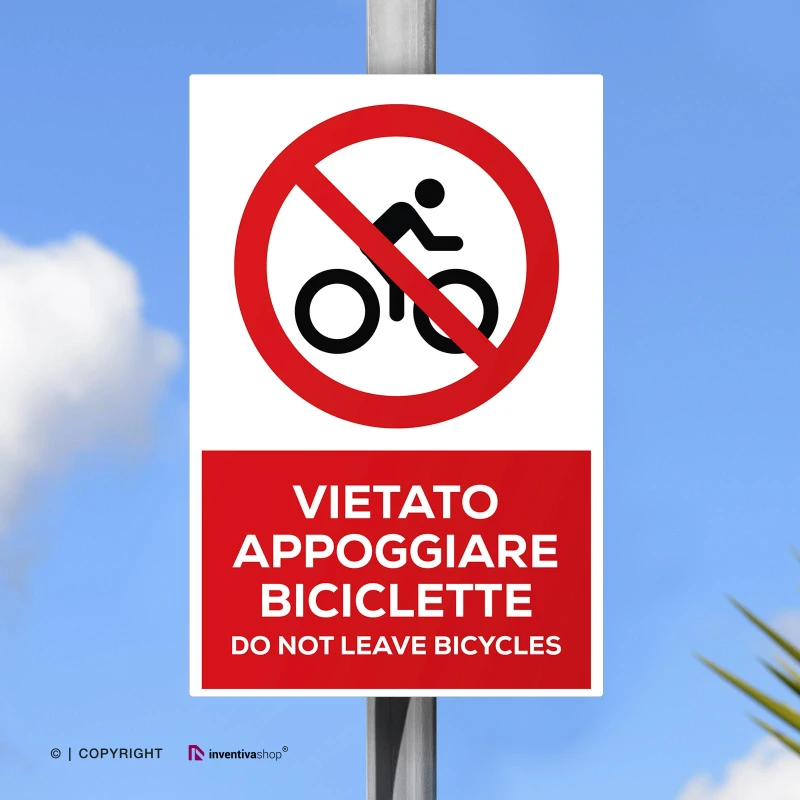 Cartello vietato appoggiare biciclette con testo mod. verticale