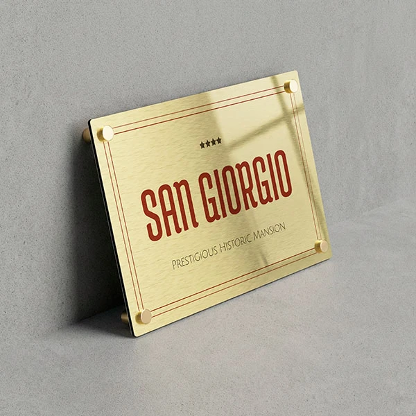 Targa Ingresso Hotel Singola Lastra Alluminio Gold