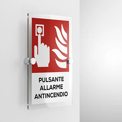 Cartello pulsante allarme antincendio con testo mod. verticale