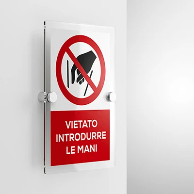 Cartello vietato introdurre le mani con testo mod. verticale