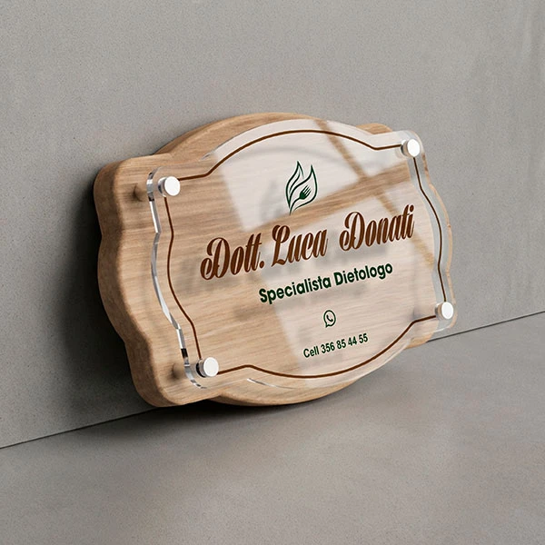 Targa Dietologo Doppia Lastra Wood Modello Vintage