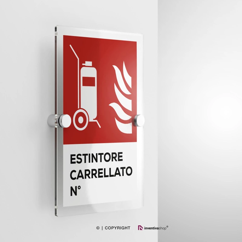 Cartello estintore antincendio con testo mod. verticale