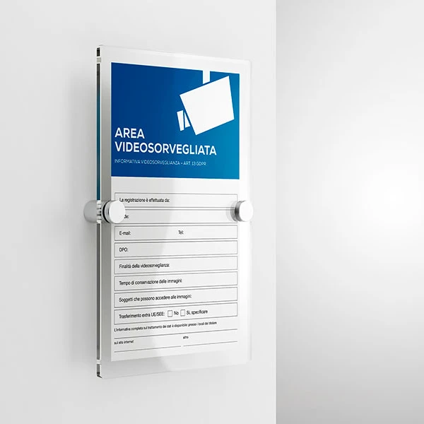 Cartello area videosorvegliata con legge mod. verticale