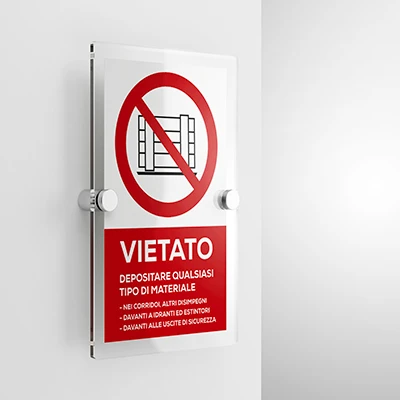 Cartello vietato depositare qualsiasi tipo di materiale con testo mod. verticale