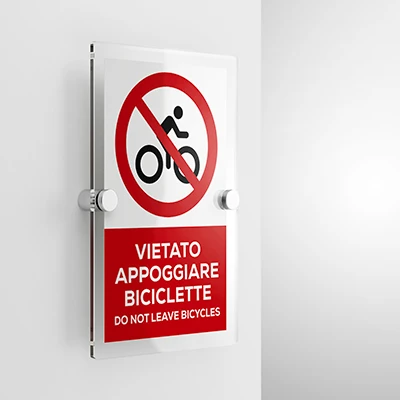 Cartello vietato appoggiare biciclette con testo mod. verticale