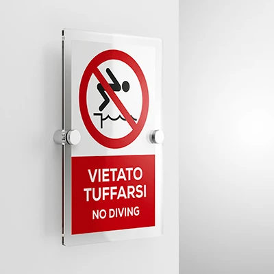 Cartello vietato tuffarsi con testo mod. verticale