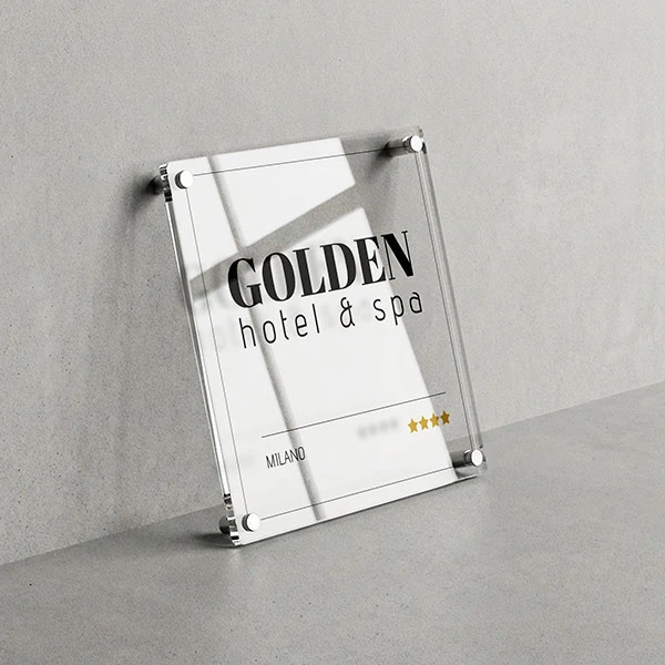 Targa Ingresso Hotel Singola Lastra Plexiglass Quadrata