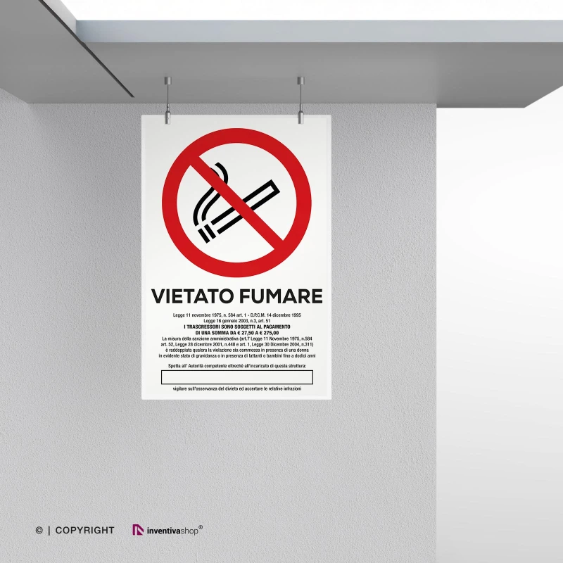 Cartello vietato fumare con legge mod. verticale