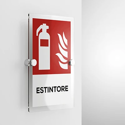 Cartello estintore antincendio con testo mod. verticale