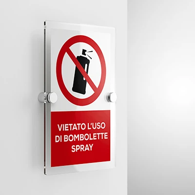 Cartello vietato l'uso di bombolette spray con testo mod. verticale