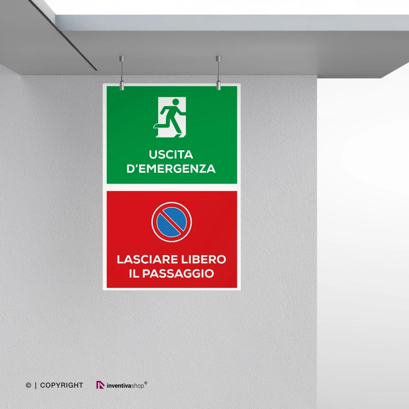 Cartello uscita d'emergenza e lasciare libero il passaggio mod. verticale