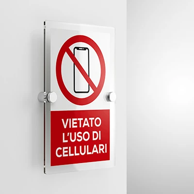 Cartello vietato l'uso di cellulari con testo mod. verticale
