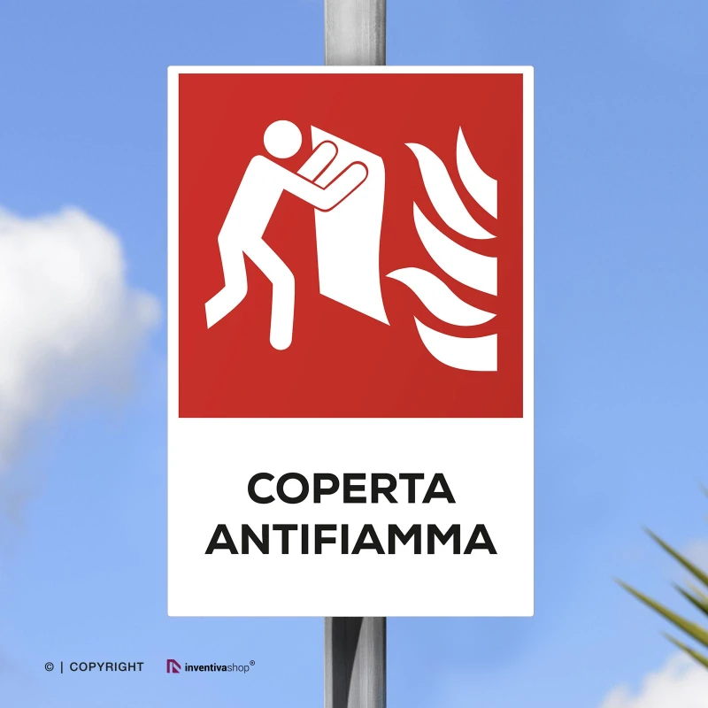 Cartello coperta antifiamma con testo mod. verticale