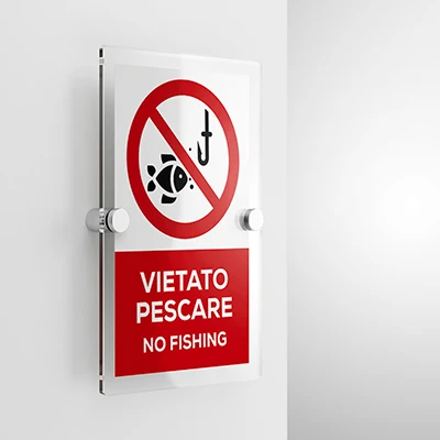 Cartello vietato pescare con testo mod. verticale