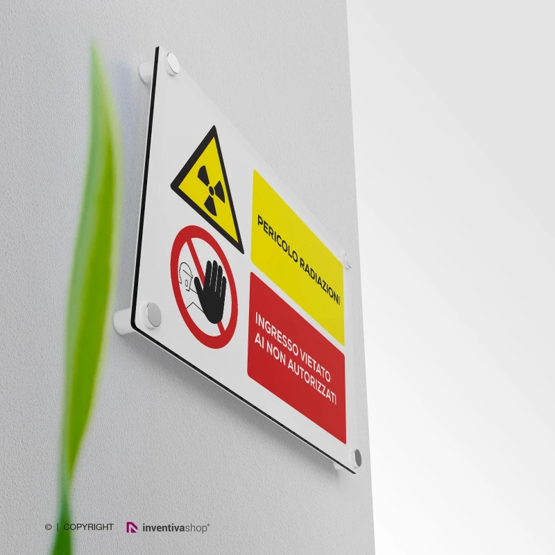 Cartello pericolo radiazioni, vietato l'ingresso ai non autorizzati mod. orizzontale
