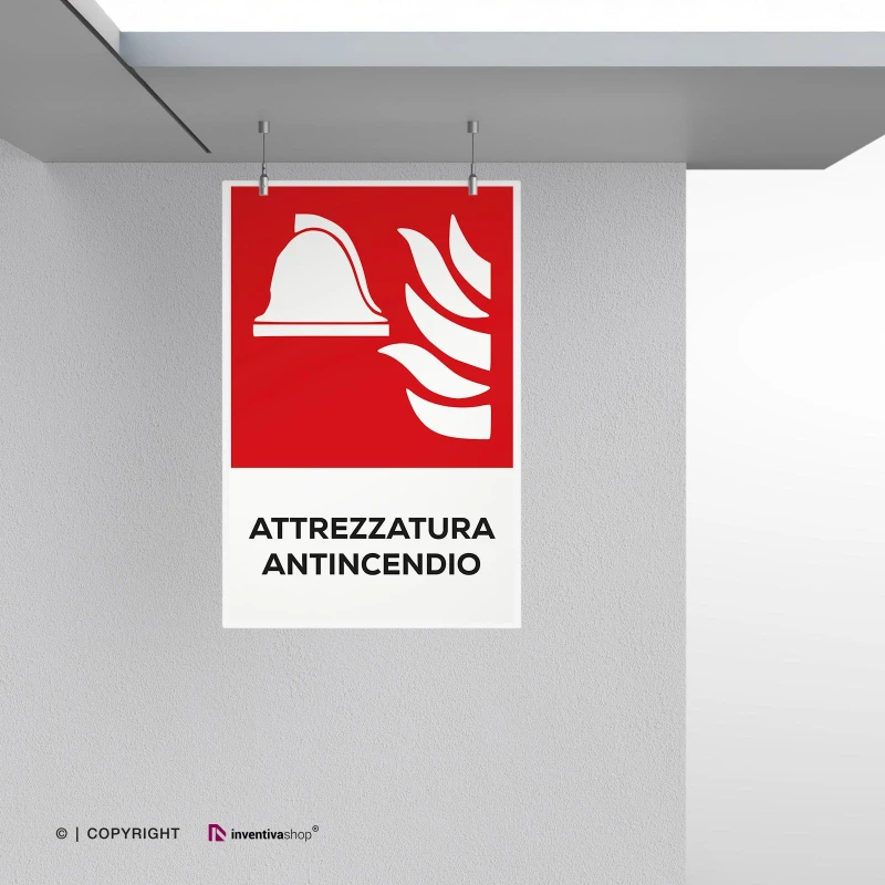 Cartello attrezzatura antincendio con testo mod. verticale