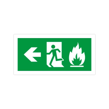 Uscita d'emergenza con fiamma a sinistra