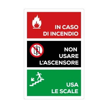 In caso di incendio non usare ascensore, usa le scale