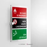 Cartello in caso di incendio non usare l'ascensore, usa le scale mod. verticale