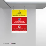 Cartello attenzione cancello automatico, vietato sostare e attraversare mod. verticale