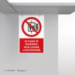 Cartello in caso di incendio non usare l'ascensore con testo mod. verticale