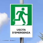 Cartello uscita d'emergenza con testo mod. verticale