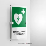 Cartello defibrillatore d'emergenza con testo mod. verticale