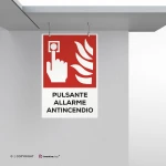 Cartello pulsante allarme antincendio con testo mod. verticale