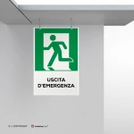 Cartello uscita d'emergenza con testo mod. verticale