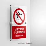 Cartello vietato tuffarsi con testo mod. verticale