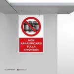 Cartello non arrampicarsi sulla ringhiera con testo mod. verticale