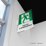 Cartello uscita d'emergenza con testo mod. verticale