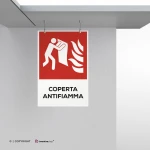 Cartello coperta antifiamma con testo mod. verticale