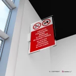 Cartello vietato mangiare, bere o fumare in quest'area con testo mod. verticale