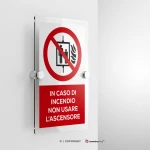 Cartello in caso di incendio non usare l'ascensore con testo mod. verticale