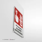 Cartello pulsante allarme antincendio con testo mod. verticale