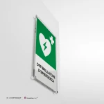 Cartello defibrillatore d'emergenza con testo mod. verticale