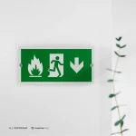 Cartello uscita d'emergenza con fiamma mod. 2:1