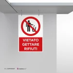 Cartello vietato gettare rifiuti con testo mod. verticale