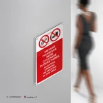 Cartello vietato mangiare, bere o fumare in quest'area con testo mod. verticale