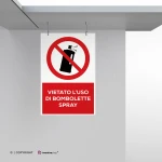 Cartello vietato l'uso di bombolette spray con testo mod. verticale