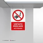 Cartello vietato pescare con testo mod. verticale