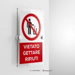 Cartello vietato gettare rifiuti con testo mod. verticale