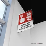 Cartello pulsante allarme antincendio con testo mod. verticale