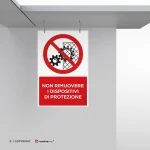 Cartello non rimuovere i dispositivi di protezione con testo mod. verticale