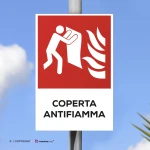Cartello coperta antifiamma con testo mod. verticale